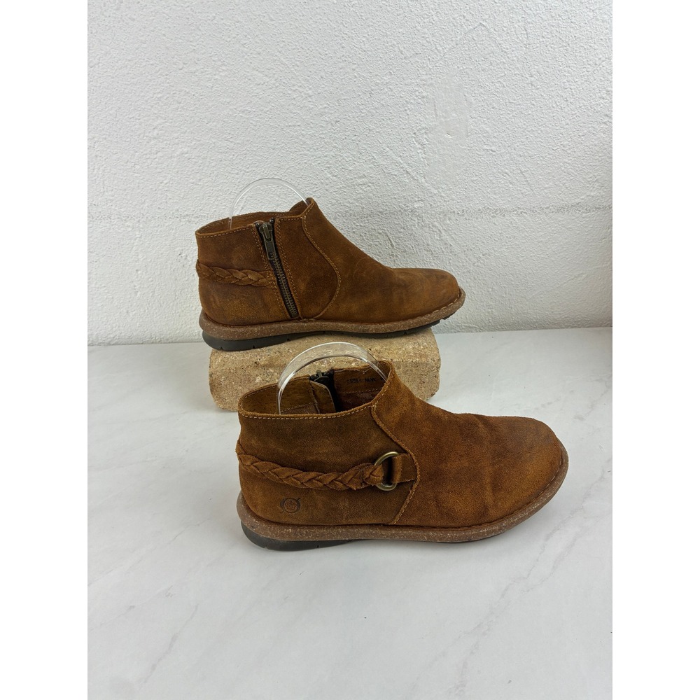 Born Raw Leather Ankle Boots 7.5 Braided Leather Zip Booties Boho Fall/Winter